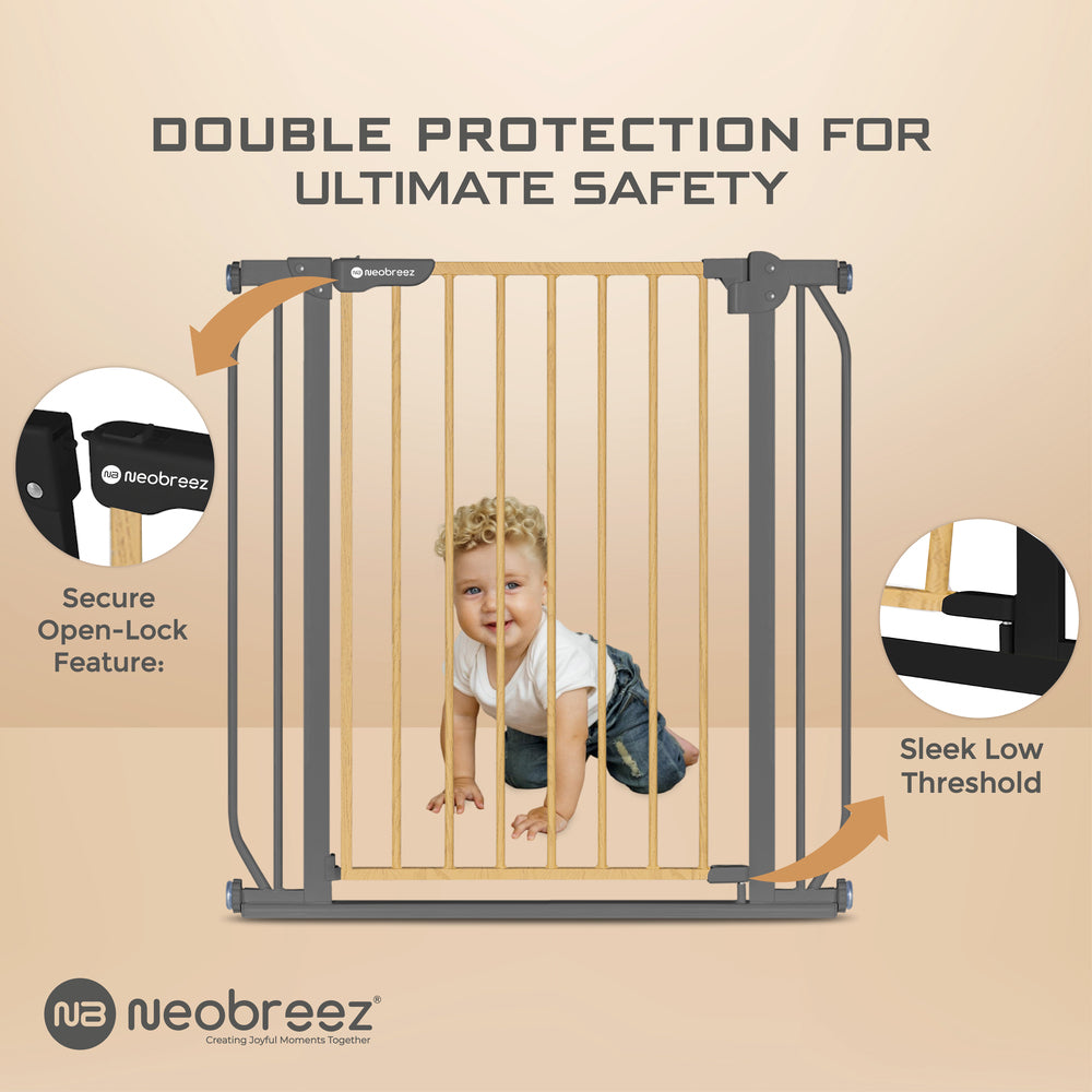 Neobreez FERMII Auto Close Baby Gate No Drill Stair Barrier 75-110cm Grey