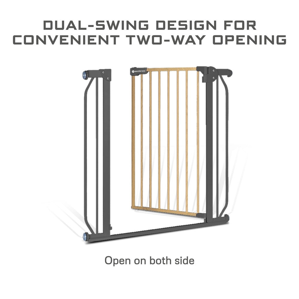 Neobreez FERMII Auto Close Baby Gate No Drill Stair Barrier 75-110cm Grey