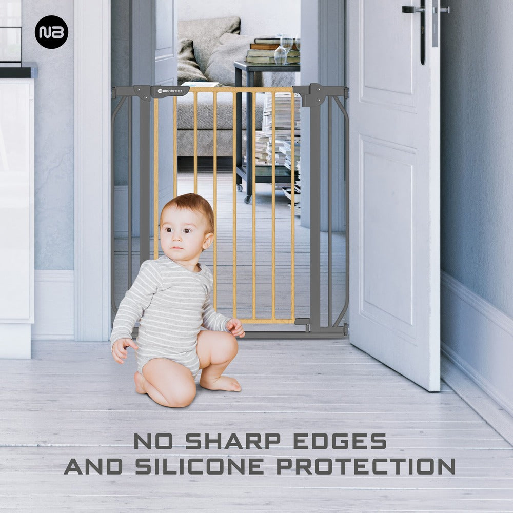 Neobreez FERMII Auto Close Baby Gate No Drill Stair Barrier 75-110cm Grey