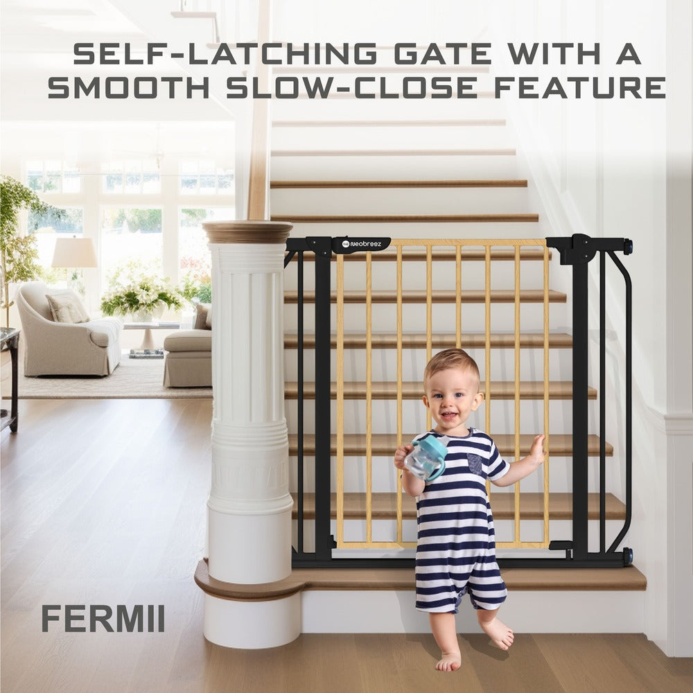 Neobreez FERMII Auto Close Baby Gate No Drill Stair Barrier 75-110cm Black