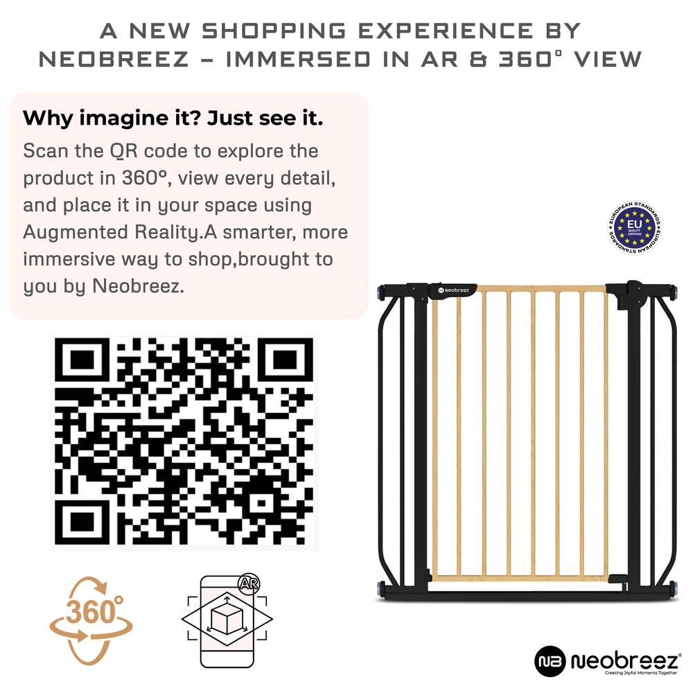 Neobreez FERMII Auto Close Baby Gate No Drill Stair Barrier 75-110cm Black