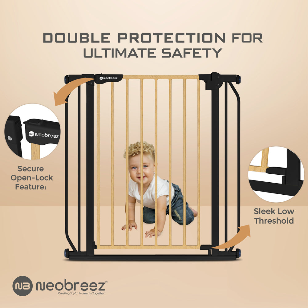 Neobreez FERMII Auto Close Baby Gate No Drill Stair Barrier 75-110cm Black