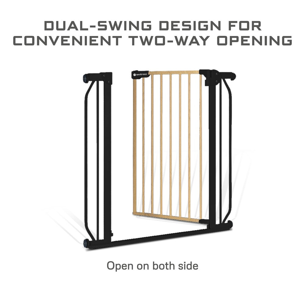 Neobreez FERMII Auto Close Baby Gate No Drill Stair Barrier 75-110cm Black