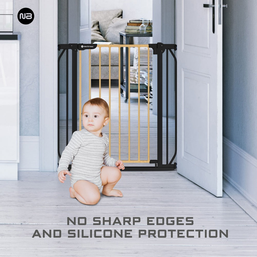 Neobreez FERMII Auto Close Baby Gate No Drill Stair Barrier 75-110cm Black