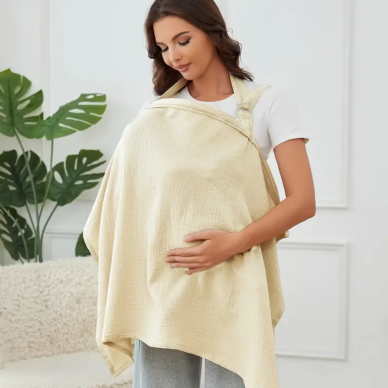 Cotton Muslin Nursing Cover with Arch Neckline Beige