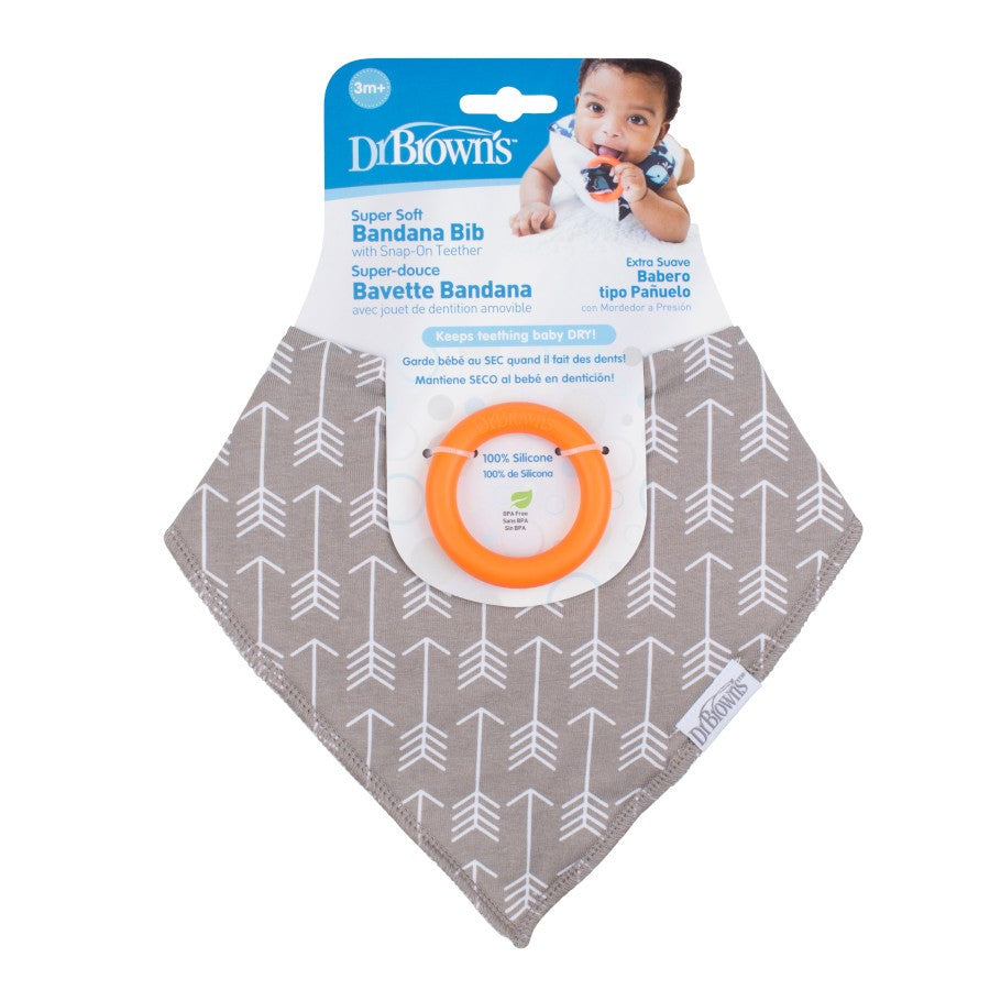 Dr.Browns Bandana Bib With Teether  Gray Arrows  Orange Teether