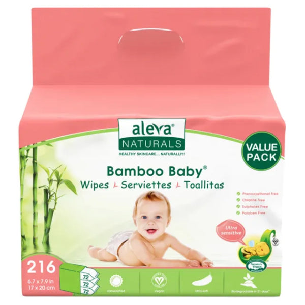 Aleva Naturals Bamboo Baby Sensitive Wipes Club Pack 216pcs