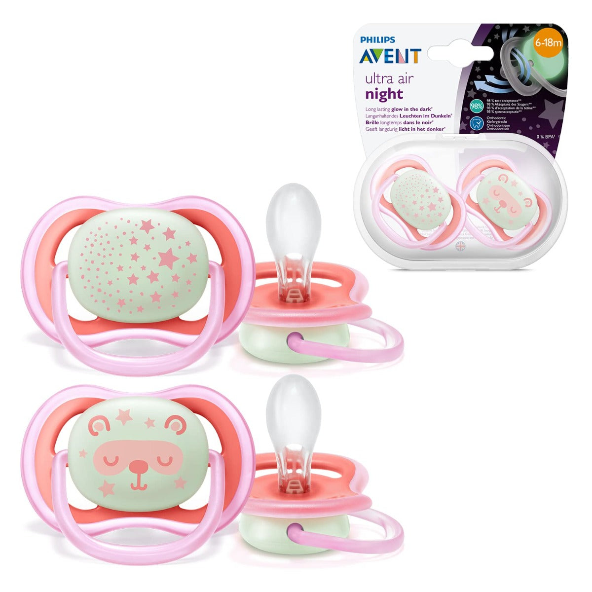 Avent Ultra Soft Pacifier Soother 6 Months to 18 months 2pcs Pack Pink