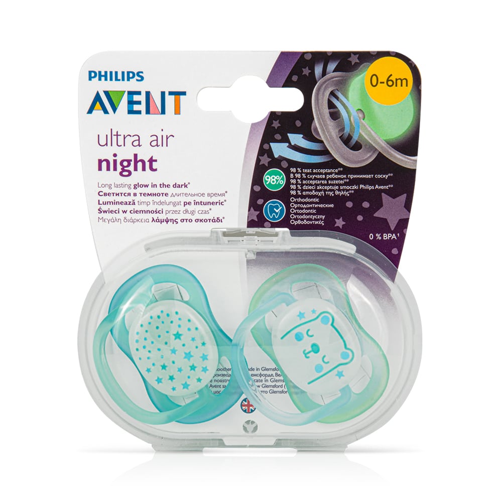 Philips Avent Soother Sil Ultra Air 0-6m Night Boy 2pcs