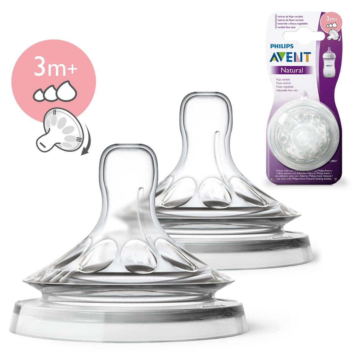 Avent Natural Nipple Teat Variable Flow for 3 Months+ 2pcs Pack