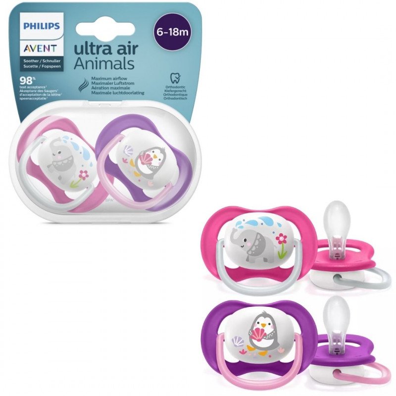 Avent Ultra Air Animals Pacifier Soother 6 months to 18 months 2pcs Pack (Sold Separately Subject to Availability)