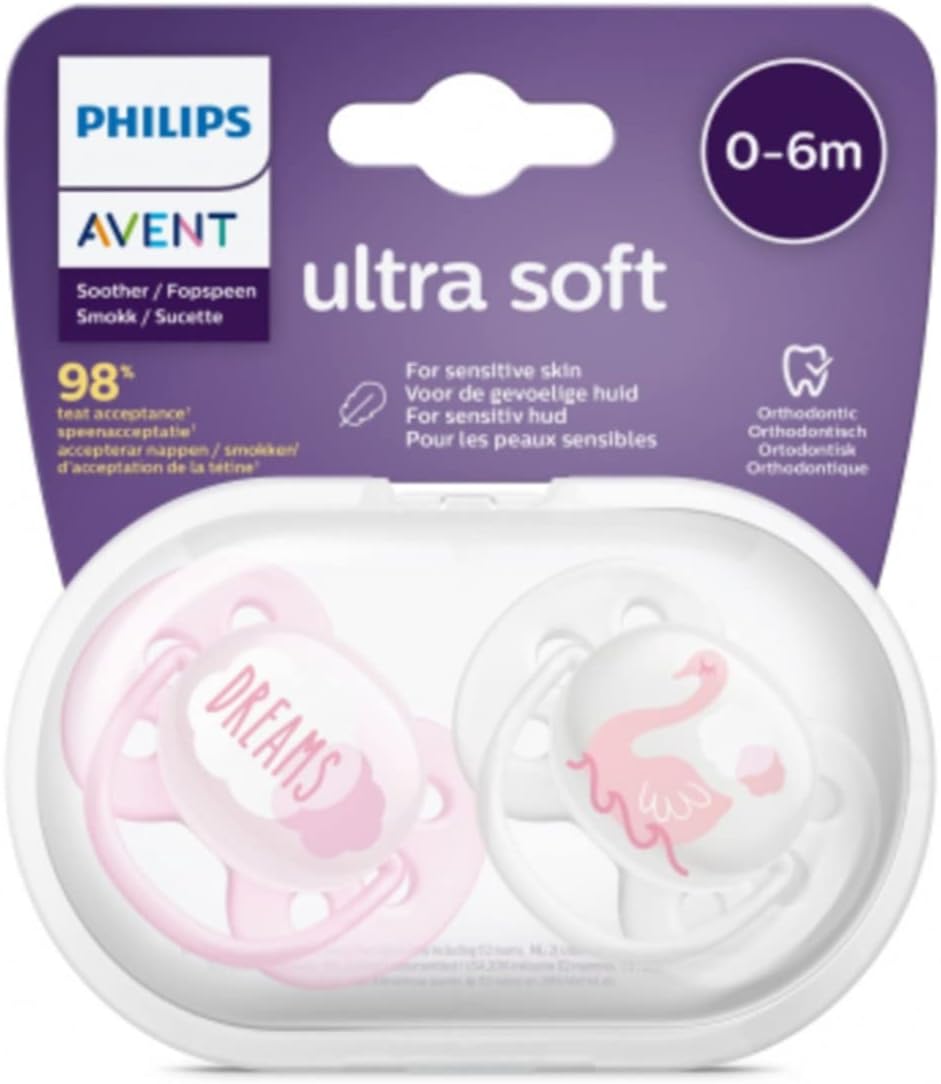 Avent Ultra Soft Pacifier Soother New Born to 6 Months 2pcs Pack Pink