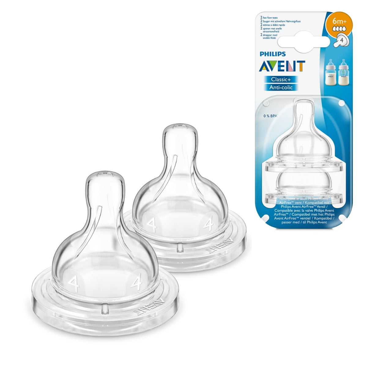 Avent Classic Plus Nipple Teats 4 Hole 2pcs Pack