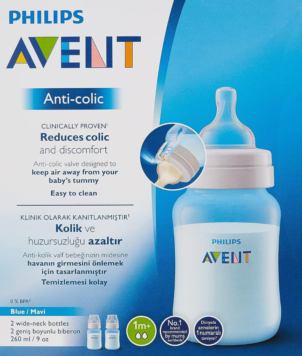 Avent Anti Colic Plastic 2pcs Bottle Pack 260ml Blue