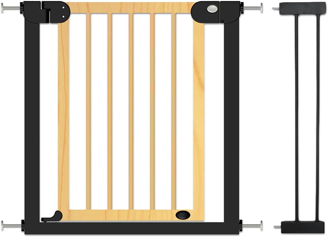 Baby Safe Wooden Safety Gate 14cm Black Extension - Natural Wood