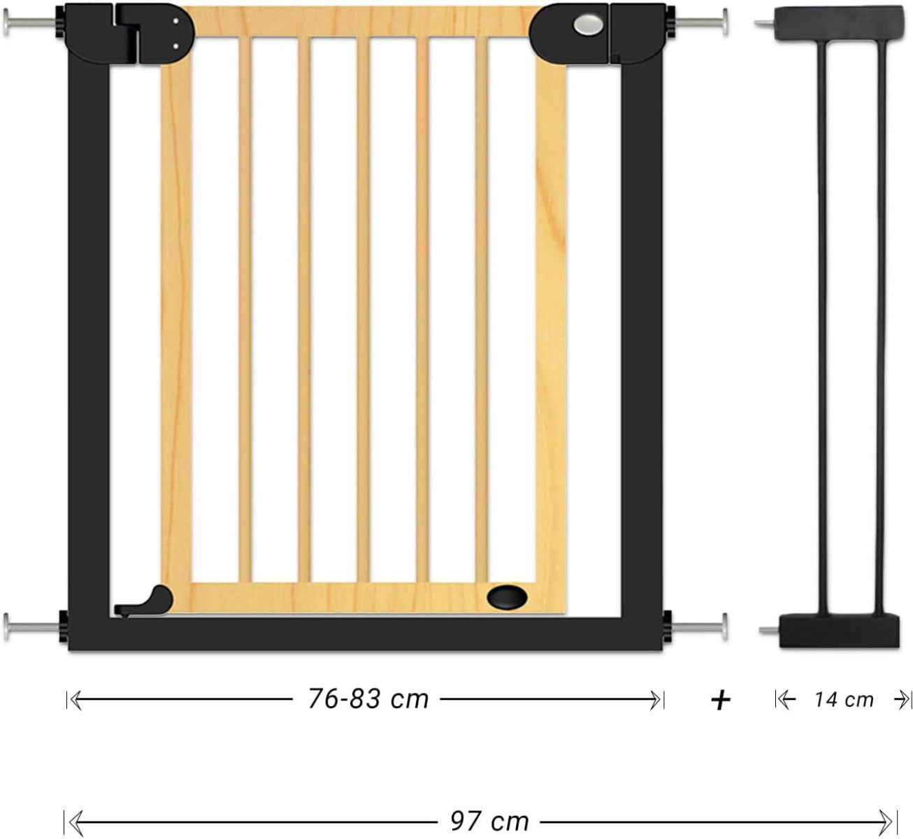 Baby Safe Wooden Safety Gate 14cm Black Extension - Natural Wood