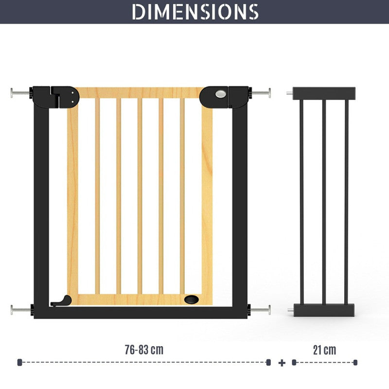 Baby Safe Wooden Safety Gate  21cm Black Extension - Natural Wood