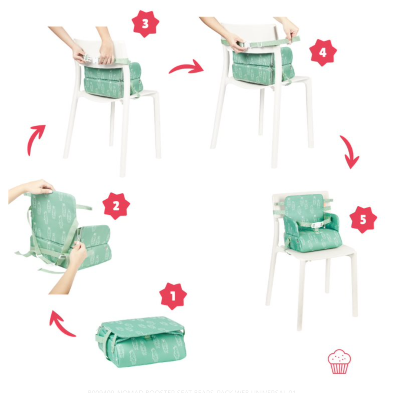 Badabulle 2in1 Travel Booster Seat Height Adjustable Green Bears