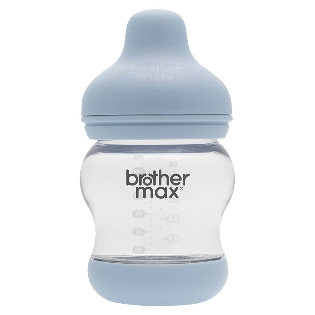 Brother Max Newborn Glass Anticolic Feeding Bottle 100ml  SS Teat Color Blue