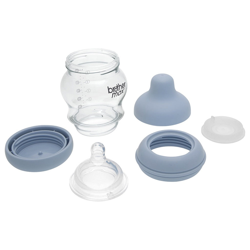 Brother Max Newborn Glass Anticolic Feeding Bottle 100ml  SS Teat Color Blue