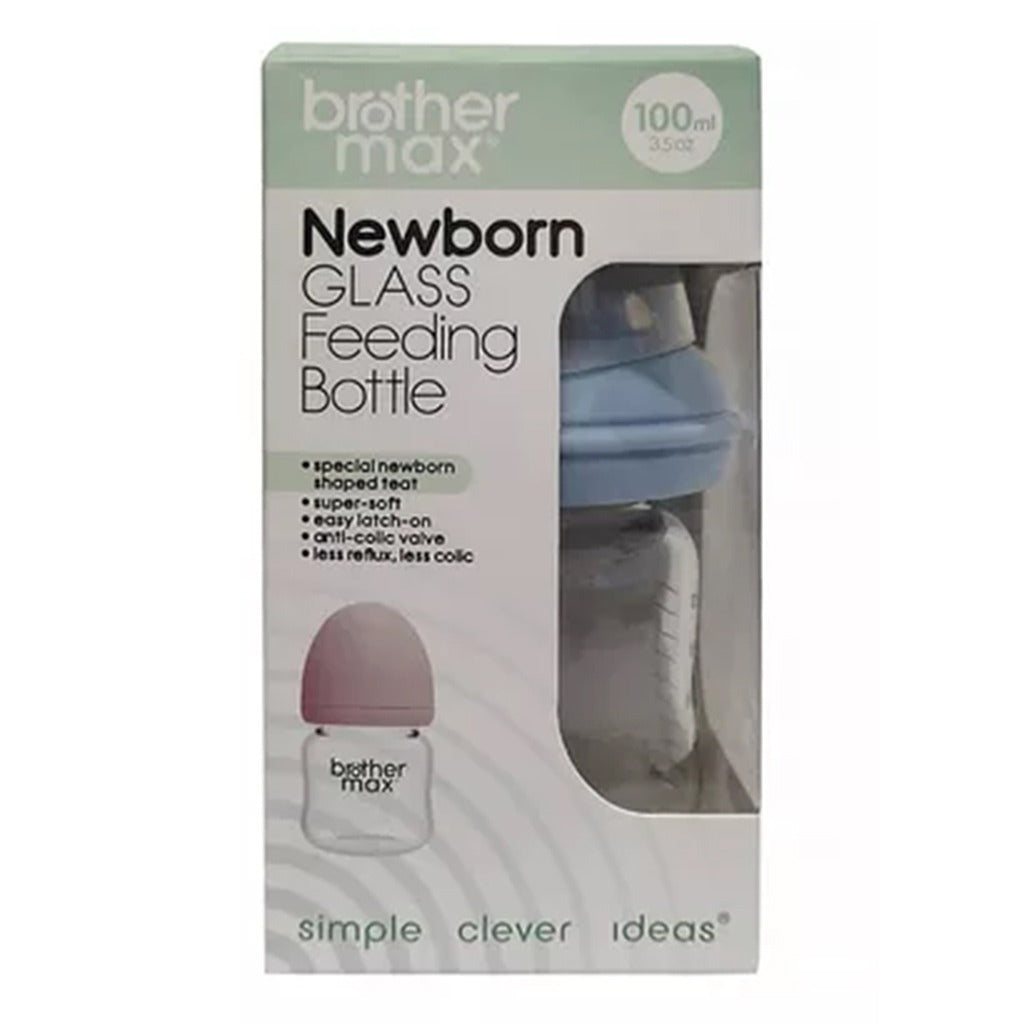 Brother Max Newborn Glass Anticolic Feeding Bottle 100ml  SS Teat Color Blue