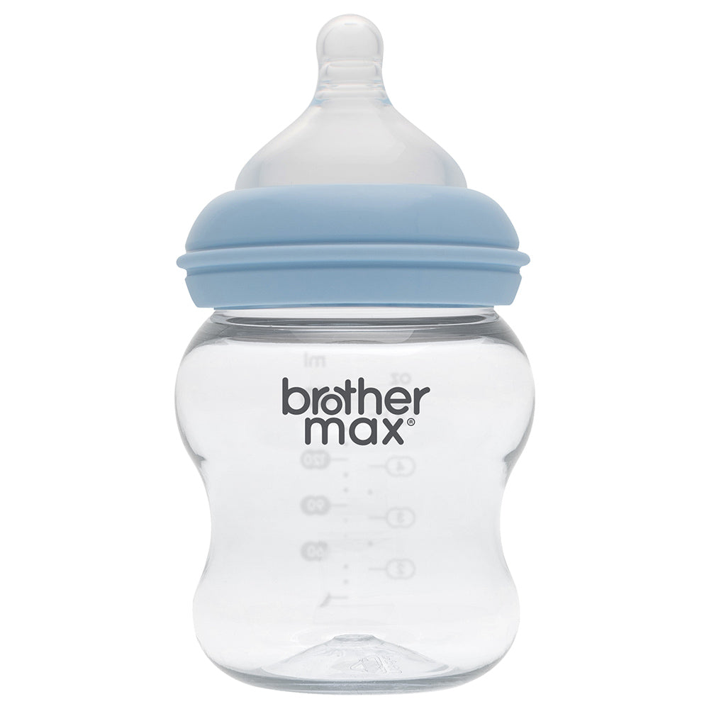 Brother MaxÂ  Extra Wide Neck Glass Feeding Bottle 160Ml/5Oz + S Teat Blue