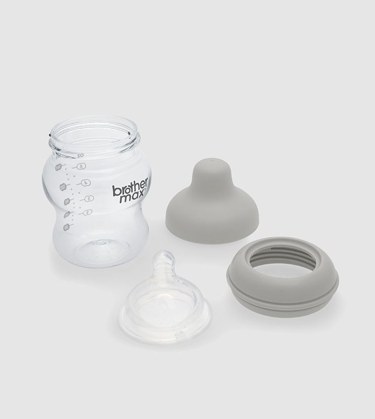 Brother Max Extra Wide Neck Glass Feeding Bottle 160ml/5oz  S Teat Color Grey