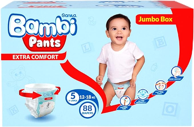 Bambi Pants Size 5 XL 12-18 Kg Jumbo Box 88 Diapers