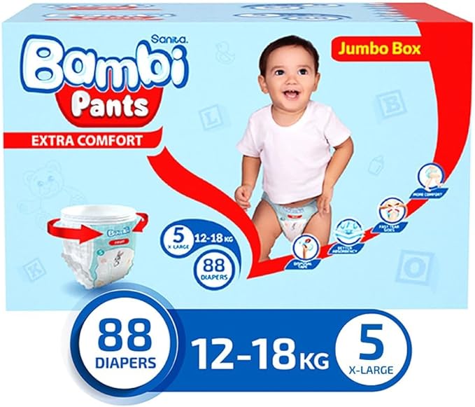 Bambi Pants Size 5 XL 12-18 Kg Jumbo Box 88 Diapers