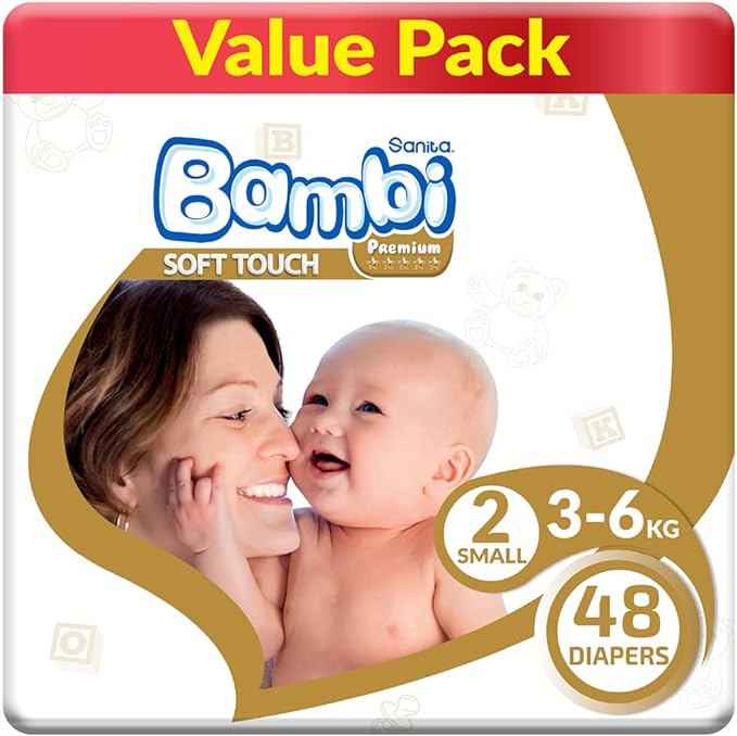 Bambi Baby Diapers Value Pack Size 2 Small 3-6 Kg 48 Count