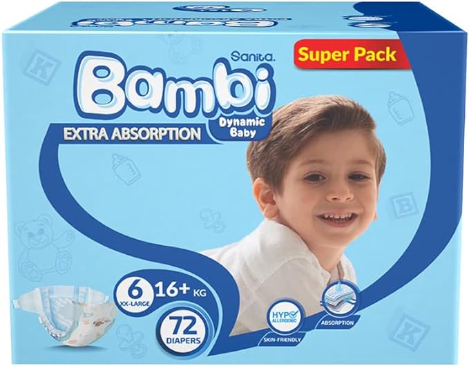 Bambi Size 6 XXL 16+ kg Super Box 72 Diapers