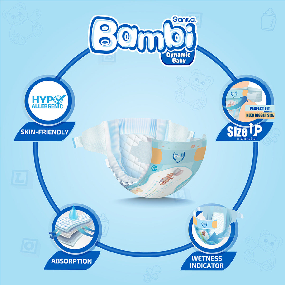 Bambi Baby Diaper Value Pack Size 4+ Large Plus 10-18kg 33 pcs