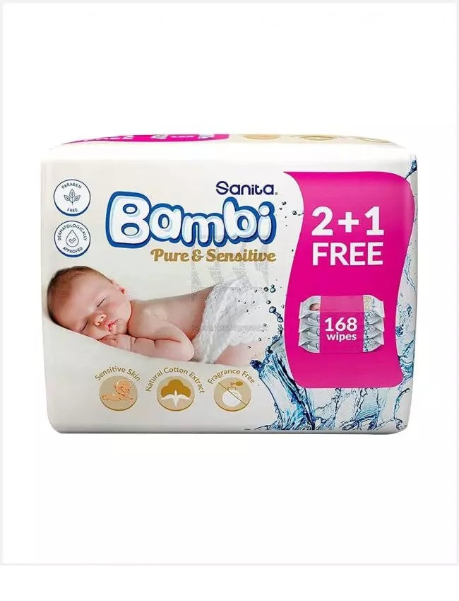 Bambi Wet Wipes Pure & Sensitives 56S (2+1Free)