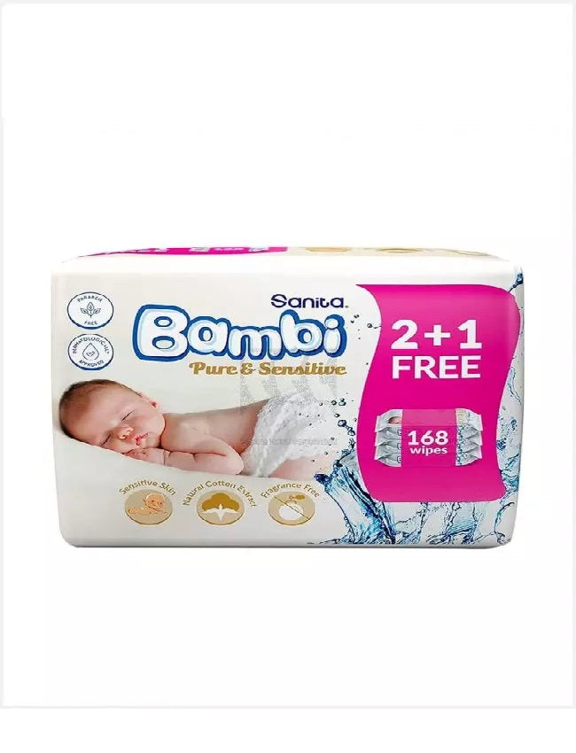 Bambi Wet Wipes Pure & Sensitives 56S (2+1Free)
