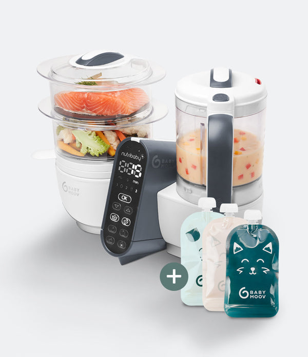 Babymoov Nutribaby White Food Prep Maker with 15 Reusable Food Pouches
