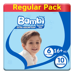 Bambi Sanita Baby Diapers Regular Pack Size 6 Xx-large +16 Kg 10 Count