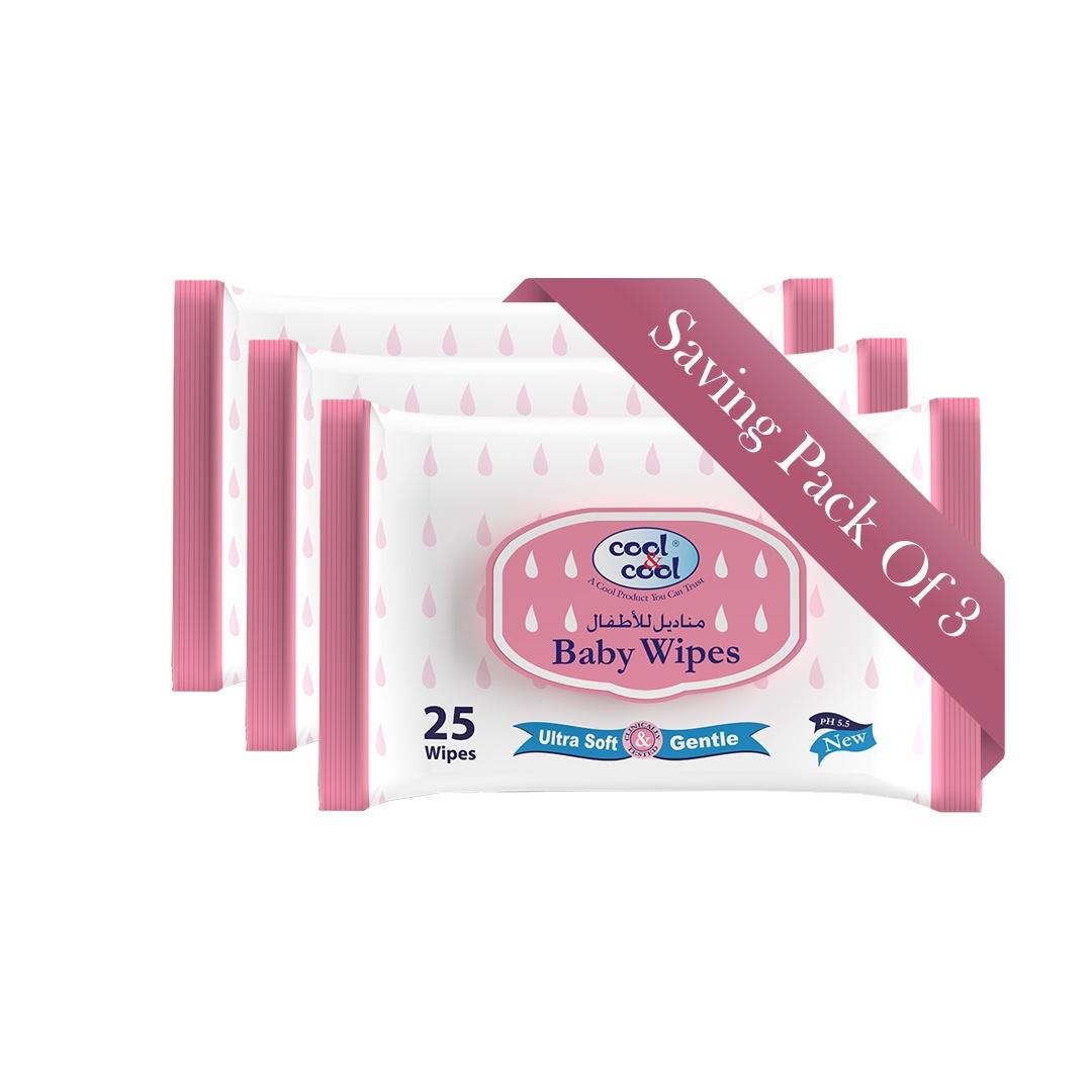 Cool & Cool Baby Wipes 25 Pcs Pack of 3