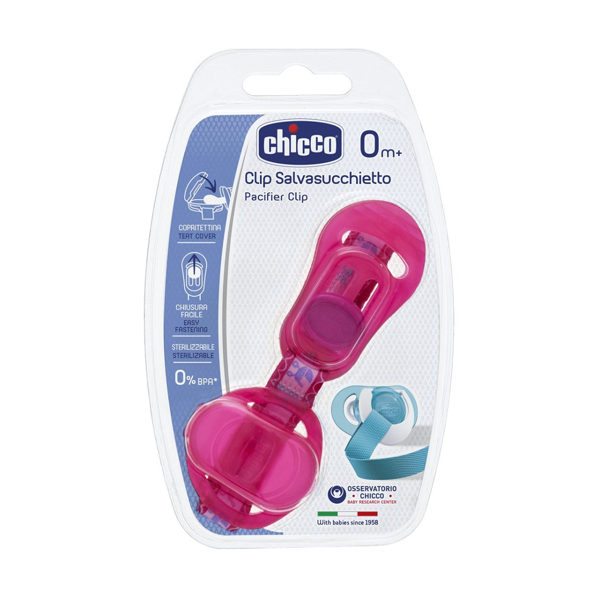 Chicco Clip With Teat Cover - Pink