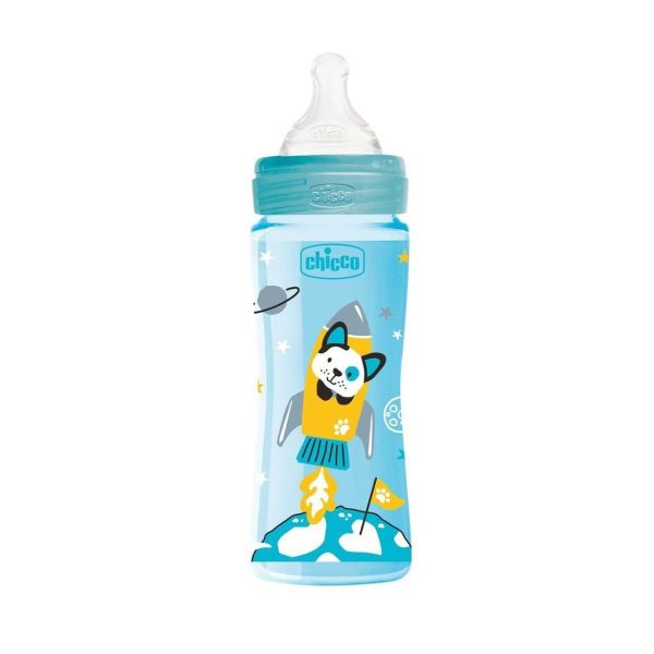 Chicco Baby Well Being Feeding Bottle For Boys - 330Ml - Fast Flow - Silicone