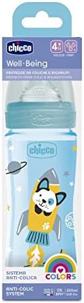 Chicco Baby Well Being Feeding Bottle For Boys - 330Ml - Fast Flow - Silicone