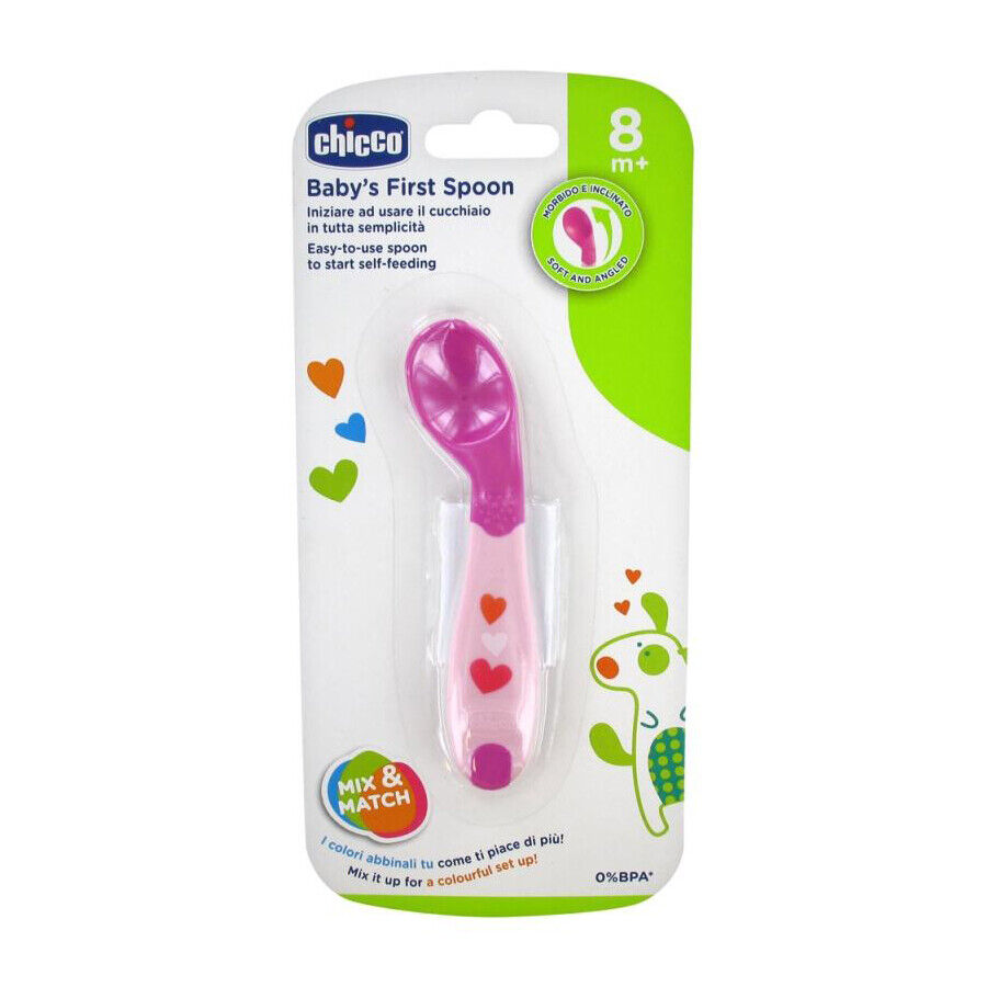 Chicco Chicco First Food Spoon Angled 8M + Soft Silicone Pink [Girl]