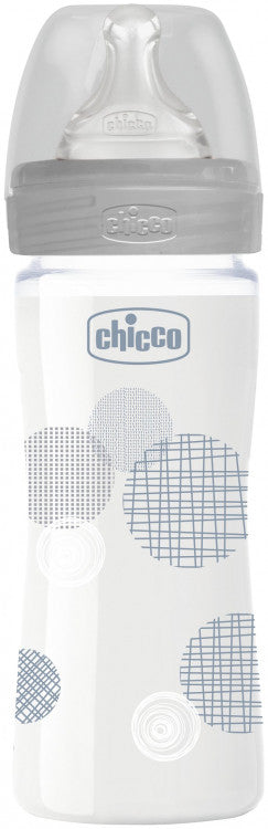 Chicco Baby Well Being Glass bottle Unisex - 240ML - Slow Flow - Silicone