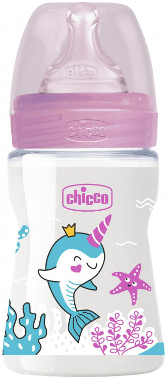Chicco Baby Well Being Feeding Bottle For Girls - 150ML - Slow Flow - Silicone