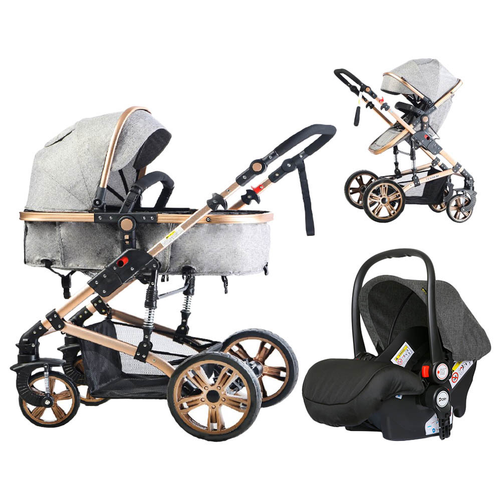Teknum 3 In 1 Pram Stroller Story - Grey + Infant Car Seat