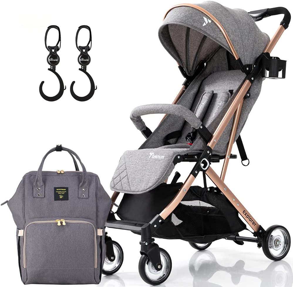 Teknum  Explorer Travel Stroller W/T Diaper Bag & Stroller Hooks Grey