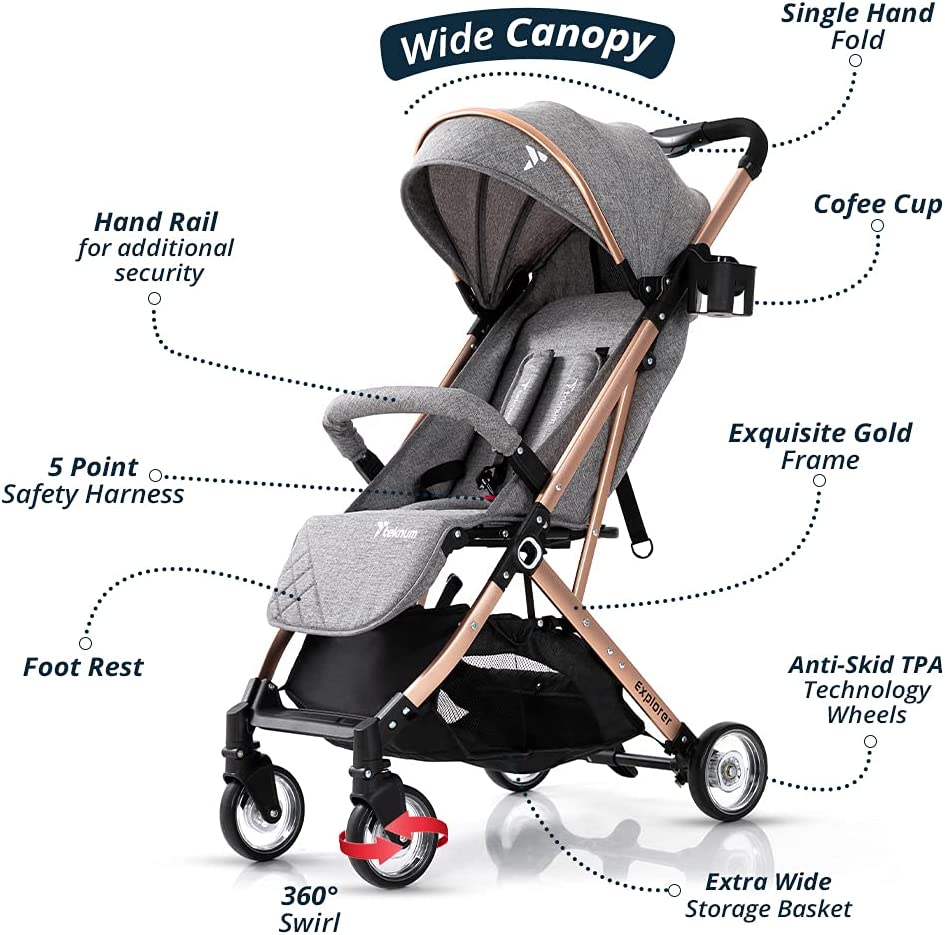 Teknum  Explorer Travel Stroller W/T Diaper Bag & Stroller Hooks Grey
