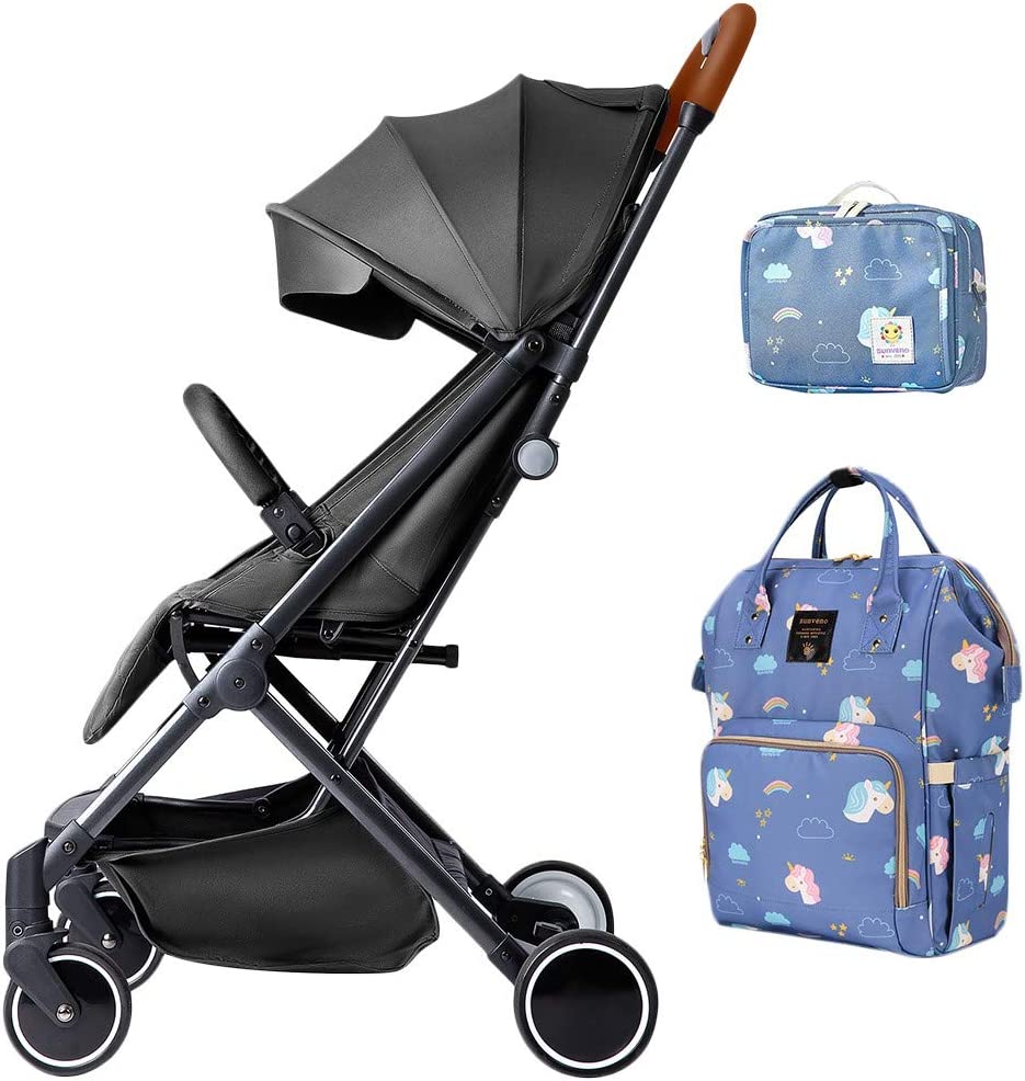 Teknum  Travel Lite Stroller Black And  Sunveno Unicorn Diaper Bag And Clutch Combo