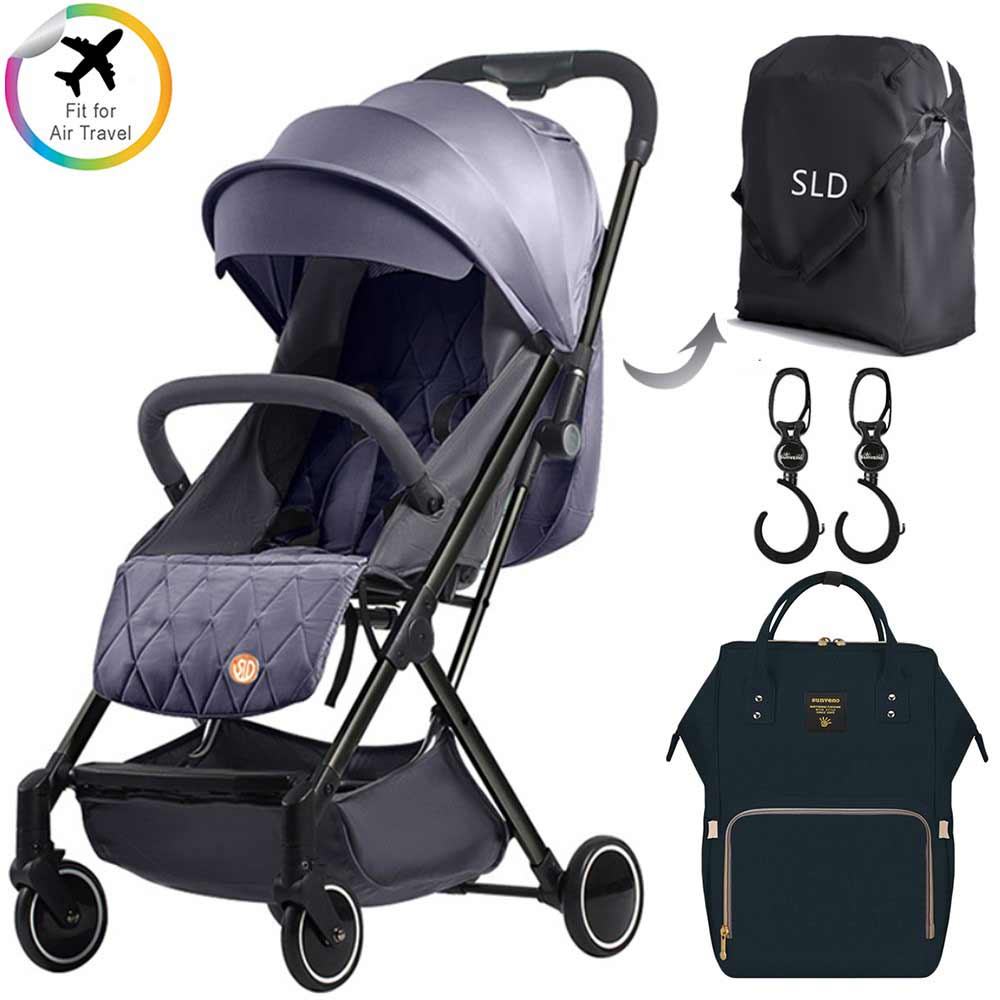 Teknum Grey Travel Lite Stroller with Sunveno Diaper Bag Black with Hooks