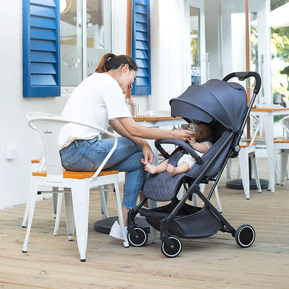 Teknum Grey Travel Lite Stroller with Sunveno Diaper Bag Black with Hooks