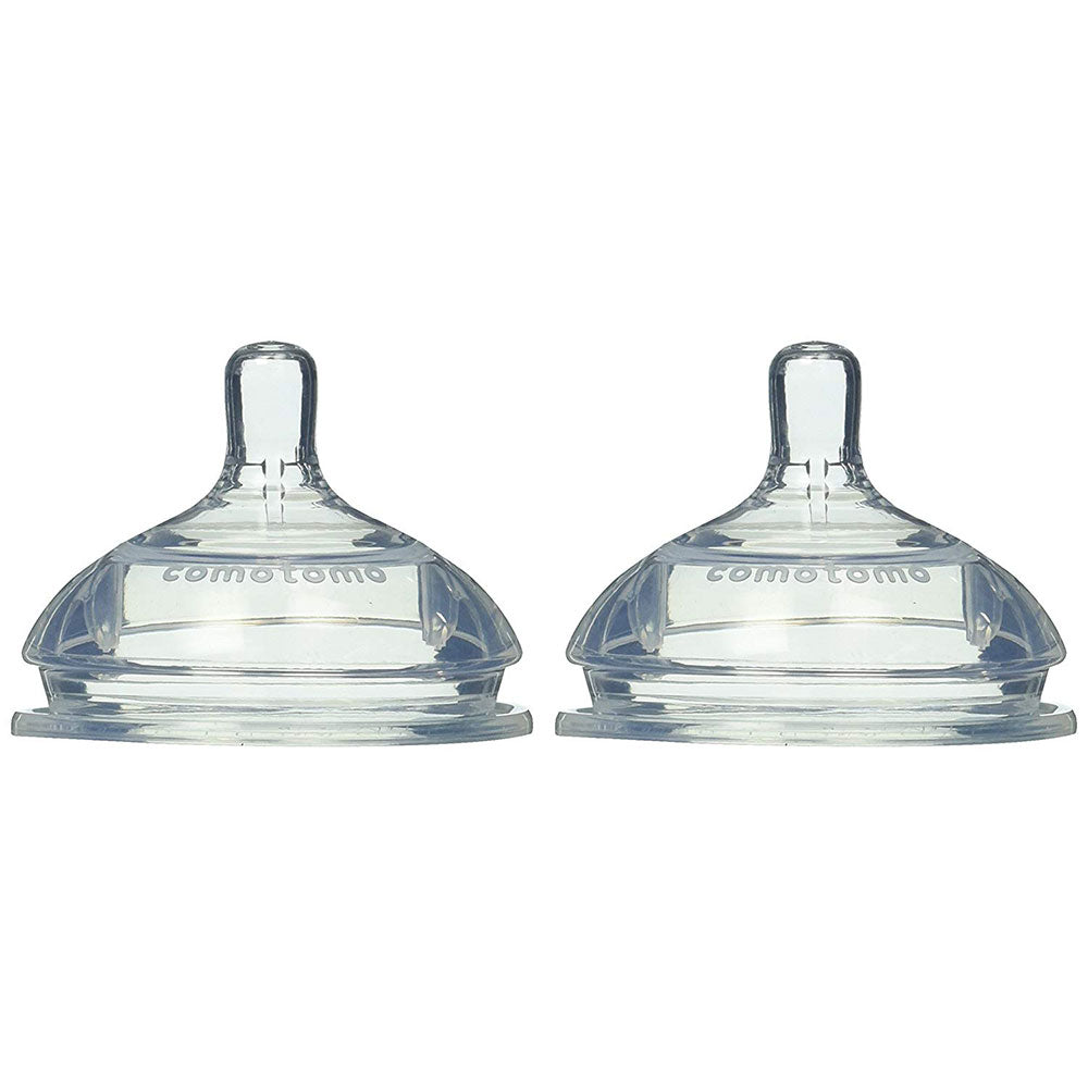 Comotomo  Natural Teat Silicone Nipples Slow Flow  2 Count Pack Transparent